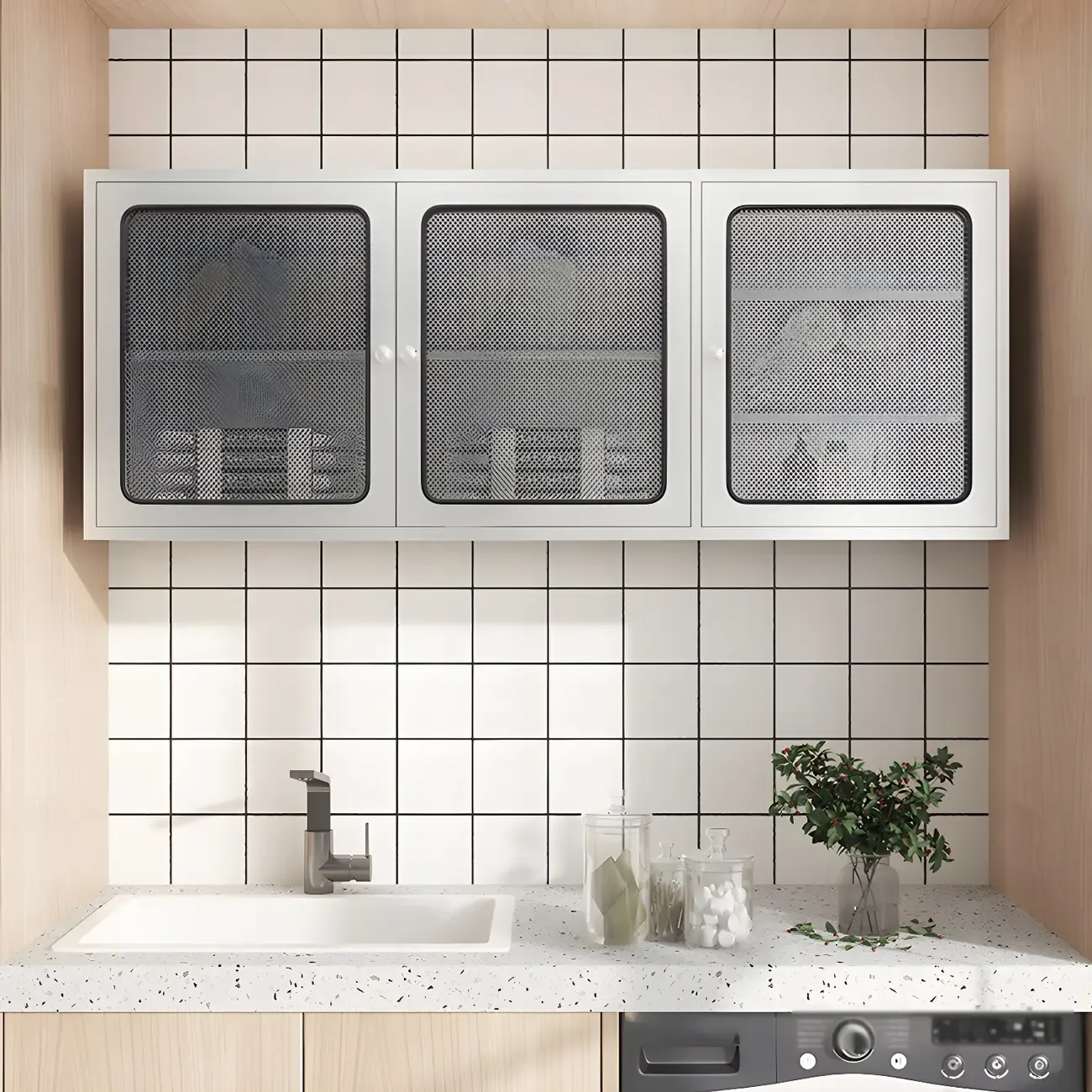 Modern Stainless Steel Wall-Mounted Display Cabinet with Storage Image - 4
