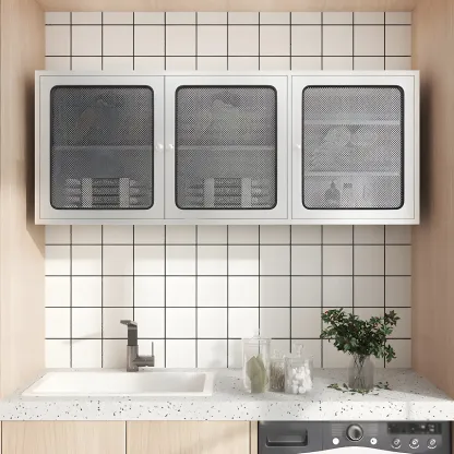 Modern Stainless Steel Wall-Mounted Display Cabinet with Storage Image - 4