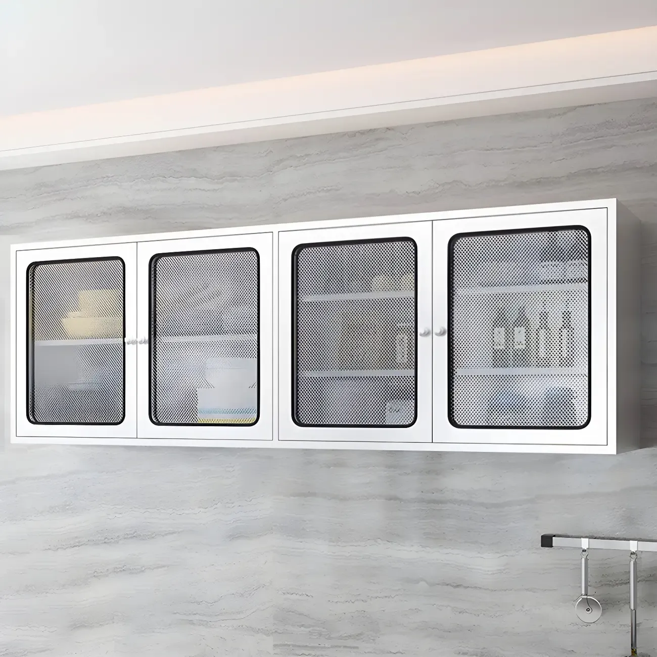 Modern Stainless Steel Wall-Mounted Display Cabinet with Storage Image - 5