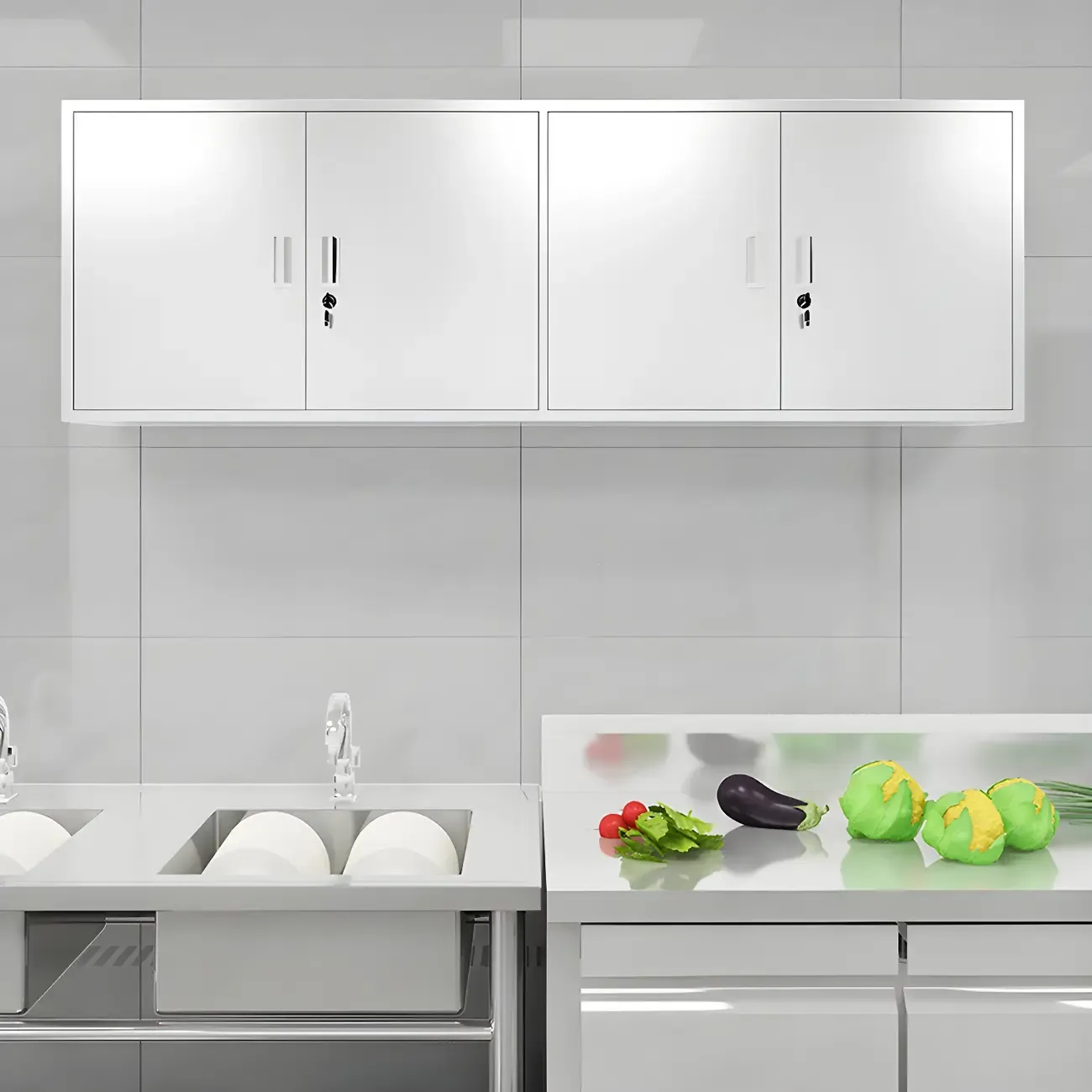 Modern Stainless Steel Wall-Mounted Display Cabinet with Storage Image - 6