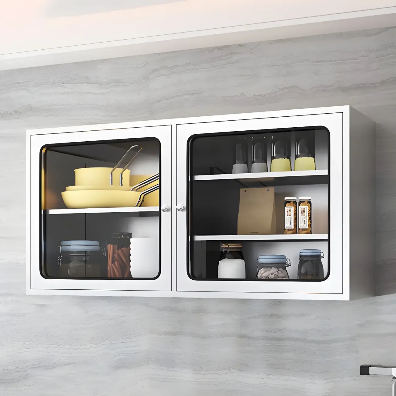 Modern Stainless Steel Wall-Mounted Display Cabinet with Storage Image - 7
