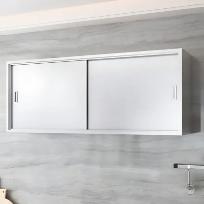 Modern Stainless Steel Wall-Mounted Display Cabinet with Storage Image - 8