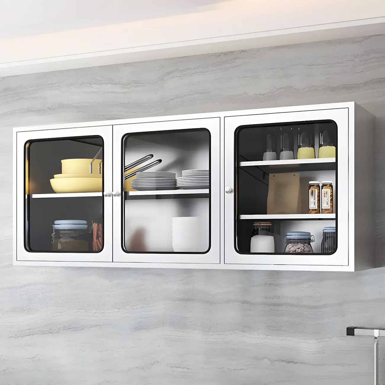 Modern Stainless Steel Wall-Mounted Display Cabinet with Storage Image - 9