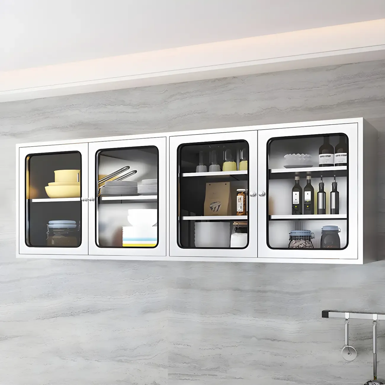 Modern Stainless Steel Wall-Mounted Display Cabinet with Storage Image - 12