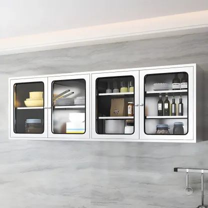 Modern Stainless Steel Wall-Mounted Display Cabinet with Storage Image - 12