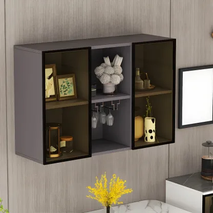 Rectangular Wood Wall-Mounted Glass Doors Display Cabinet Image - 4