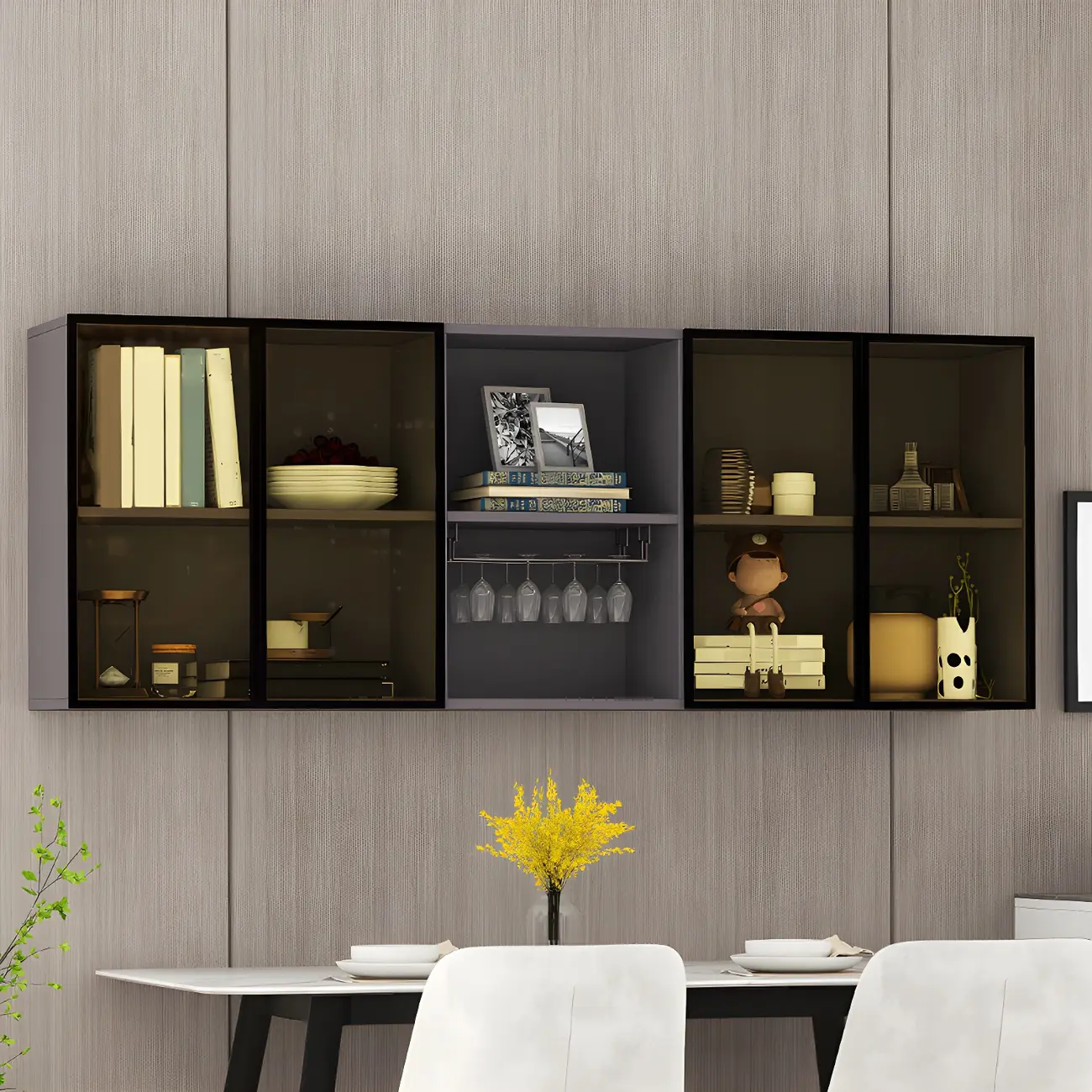 Rectangular Wood Wall-Mounted Glass Doors Display Cabinet Image - 2 | homeyfad
