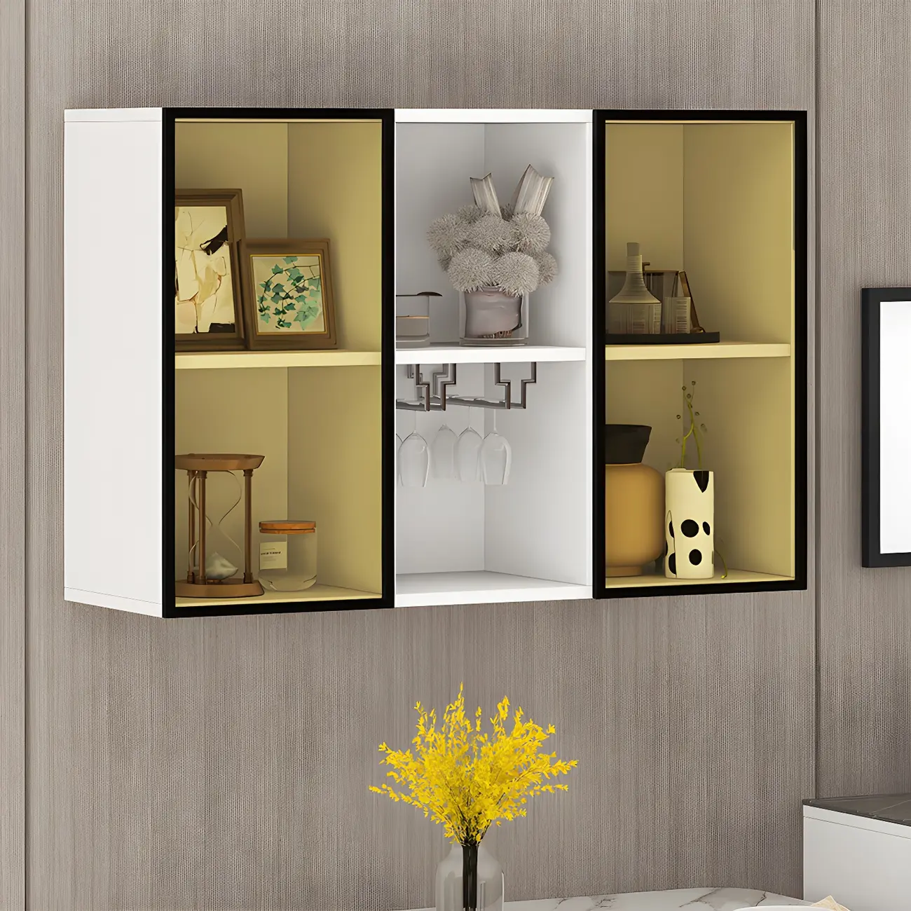 Rectangular Wood Wall-Mounted Glass Doors Display Cabinet Image - 6 | homeyfad