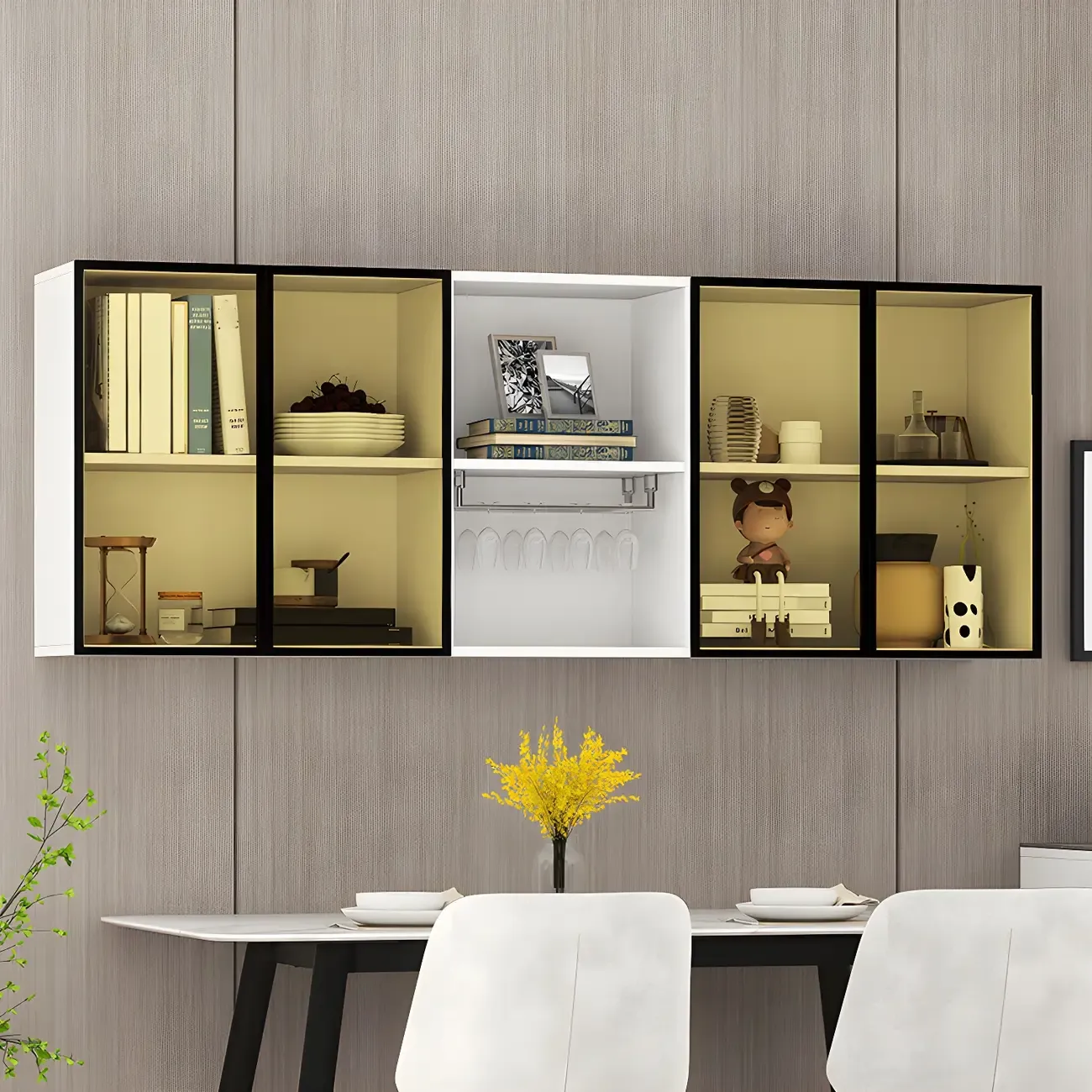 Rectangular Wood Wall-Mounted Glass Doors Display Cabinet Image - 7