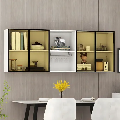 Rectangular Wood Wall-Mounted Glass Doors Display Cabinet Image - 7