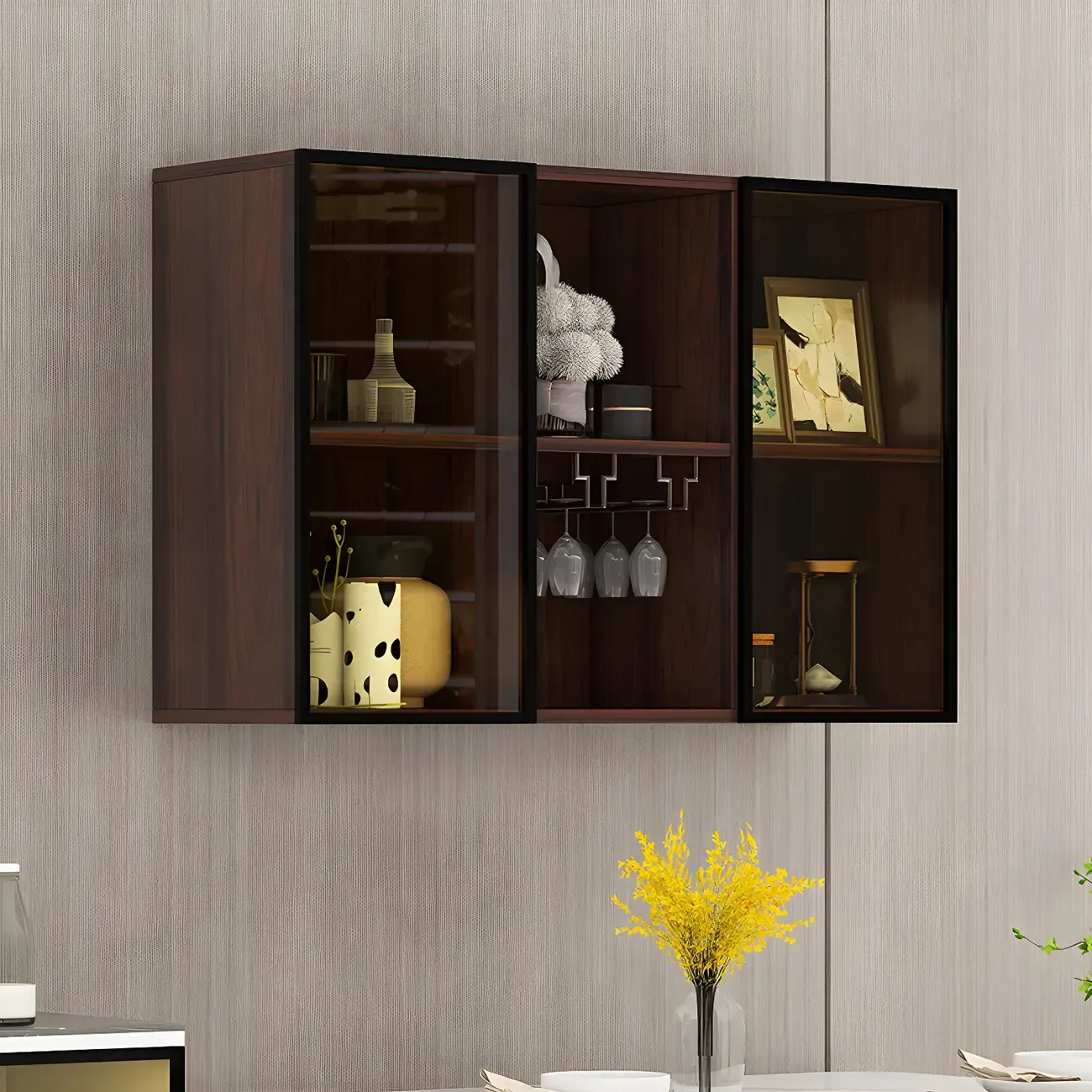 Rectangular Wood Wall-Mounted Glass Doors Display Cabinet | HomeyFad