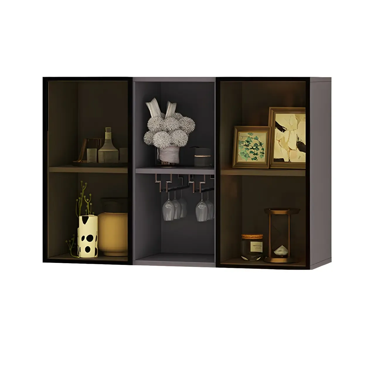 Rectangular Wood Wall-Mounted Glass Doors Display Cabinet Image - 15
