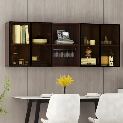 Rectangular Wood Wall-Mounted Glass Doors Display Cabinet Image - 10