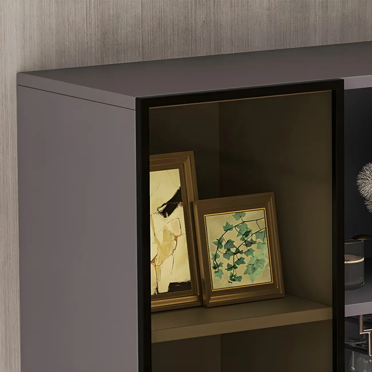 Rectangular Wood Wall-Mounted Glass Doors Display Cabinet Image - 14