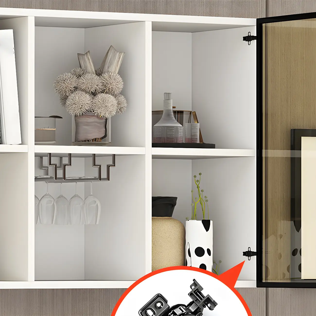 Rectangular Wood Wall-Mounted Glass Doors Display Cabinet Image - 12 | homeyfad