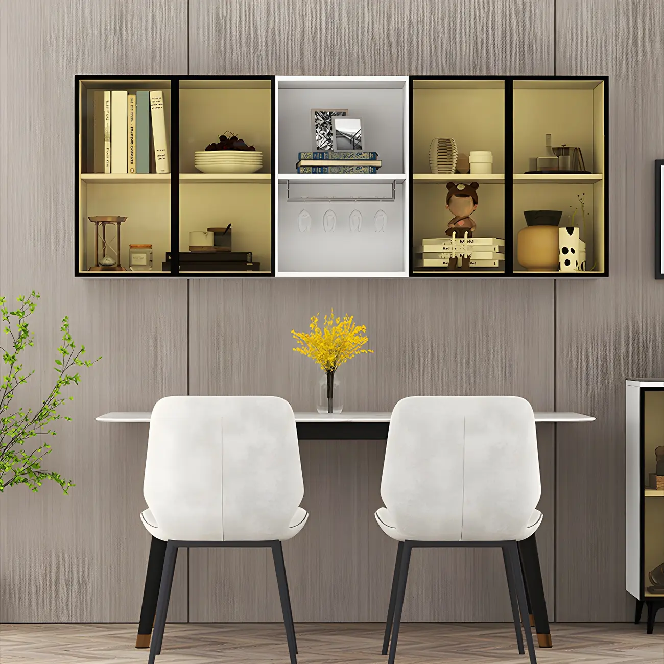 Rectangular Wood Wall-Mounted Glass Doors Display Cabinet Image - 13 | homeyfad