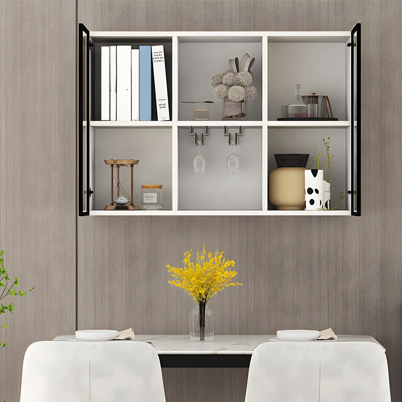 Rectangular Wood Wall-Mounted Glass Doors Display Cabinet Image - 16 | homeyfad