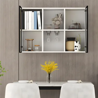 Rectangular Wood Wall-Mounted Glass Doors Display Cabinet Image - 16