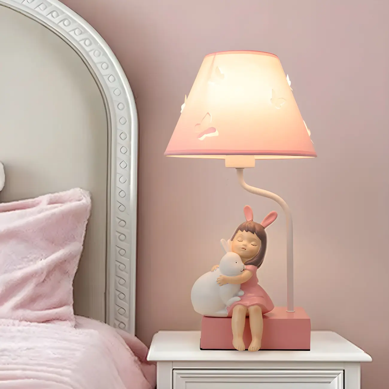 Pink Kids Lamp with Fabric Shade & LED for Bedroom Decor | homeyfad