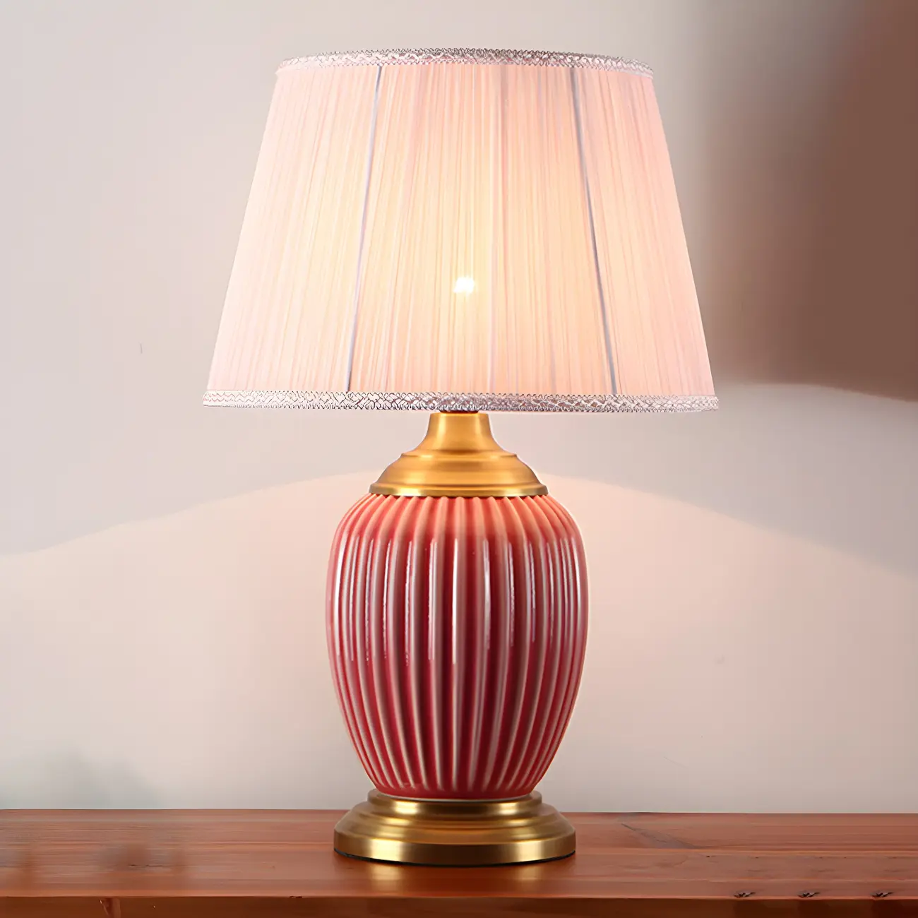 Elegant Barrel Fabric Shade Ceramic Table Lamp for Bedroom Image - 8 | homeyfad