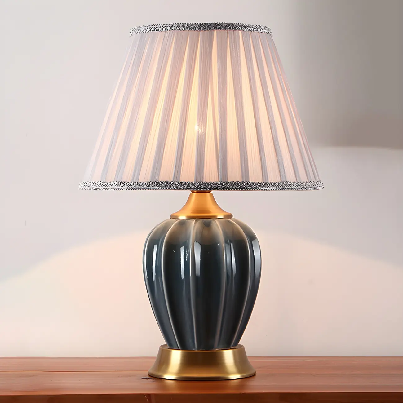 Elegant Barrel Fabric Shade Ceramic Table Lamp for Bedroom Image - 10 | homeyfad
