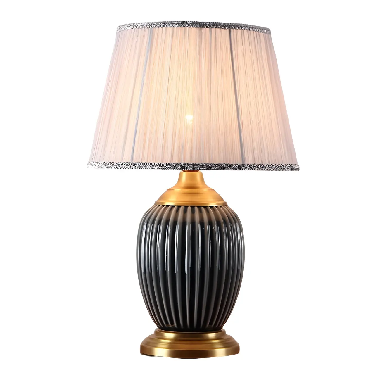 Elegant Barrel Fabric Shade Ceramic Table Lamp for Bedroom Image - 12 | homeyfad