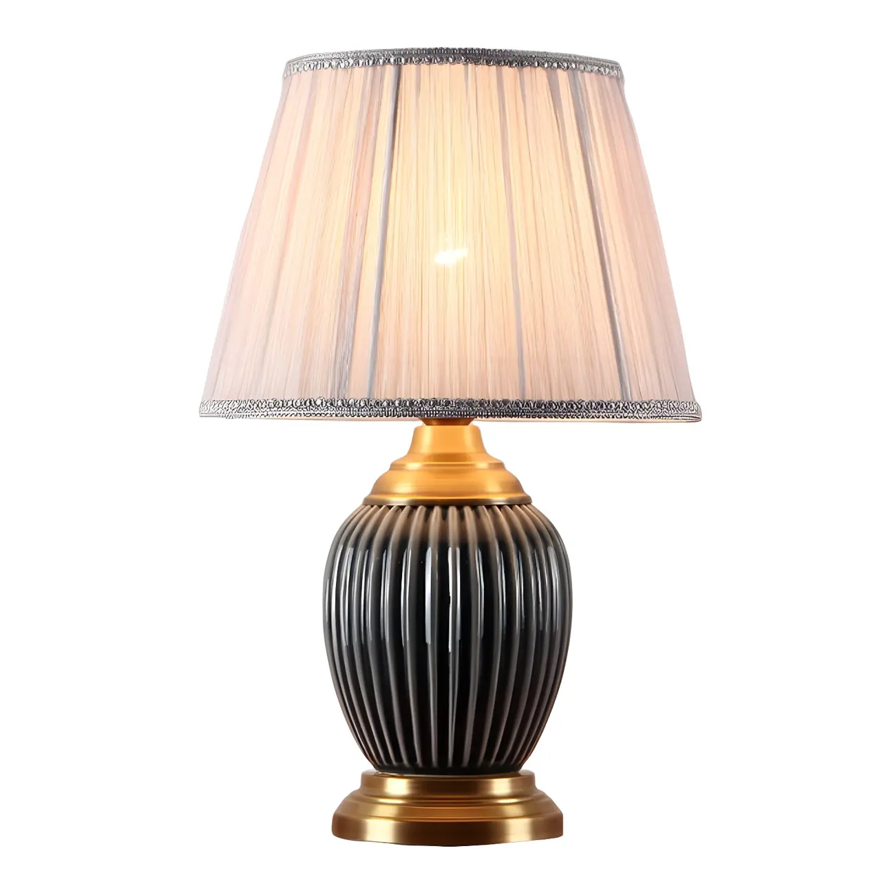 Elegant Barrel Fabric Shade Ceramic Table Lamp for Bedroom Image - 13 | homeyfad
