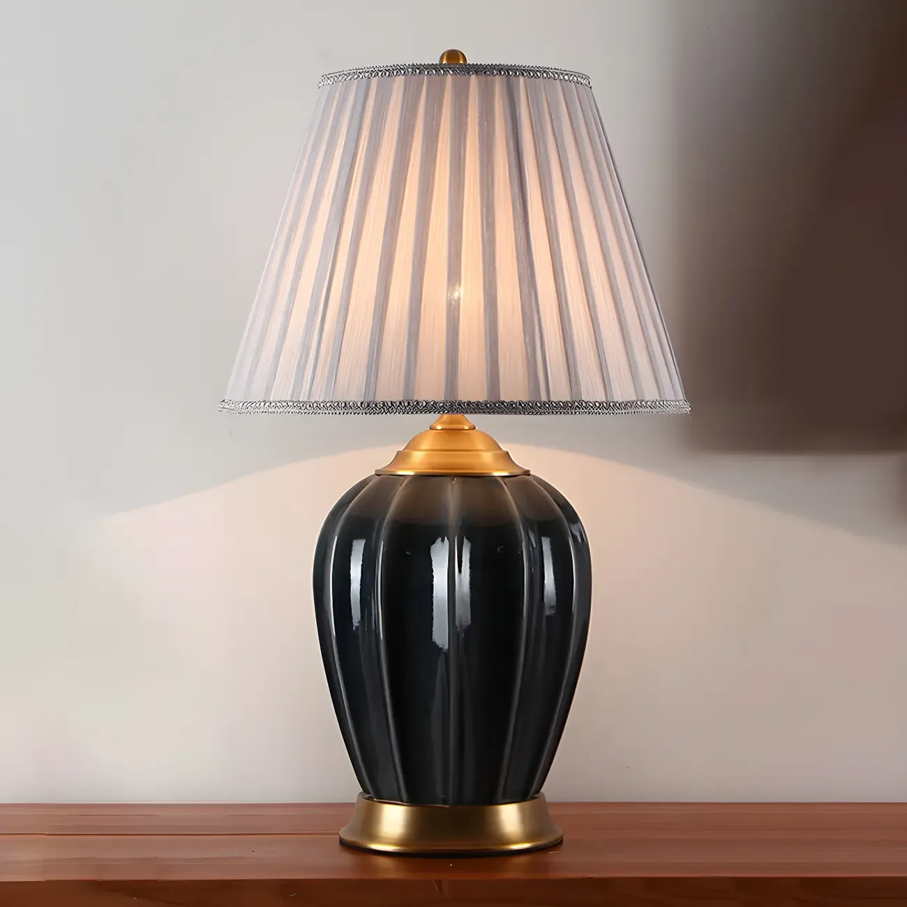 Elegant Barrel Fabric Shade Ceramic Table Lamp for Bedroom Image - 22