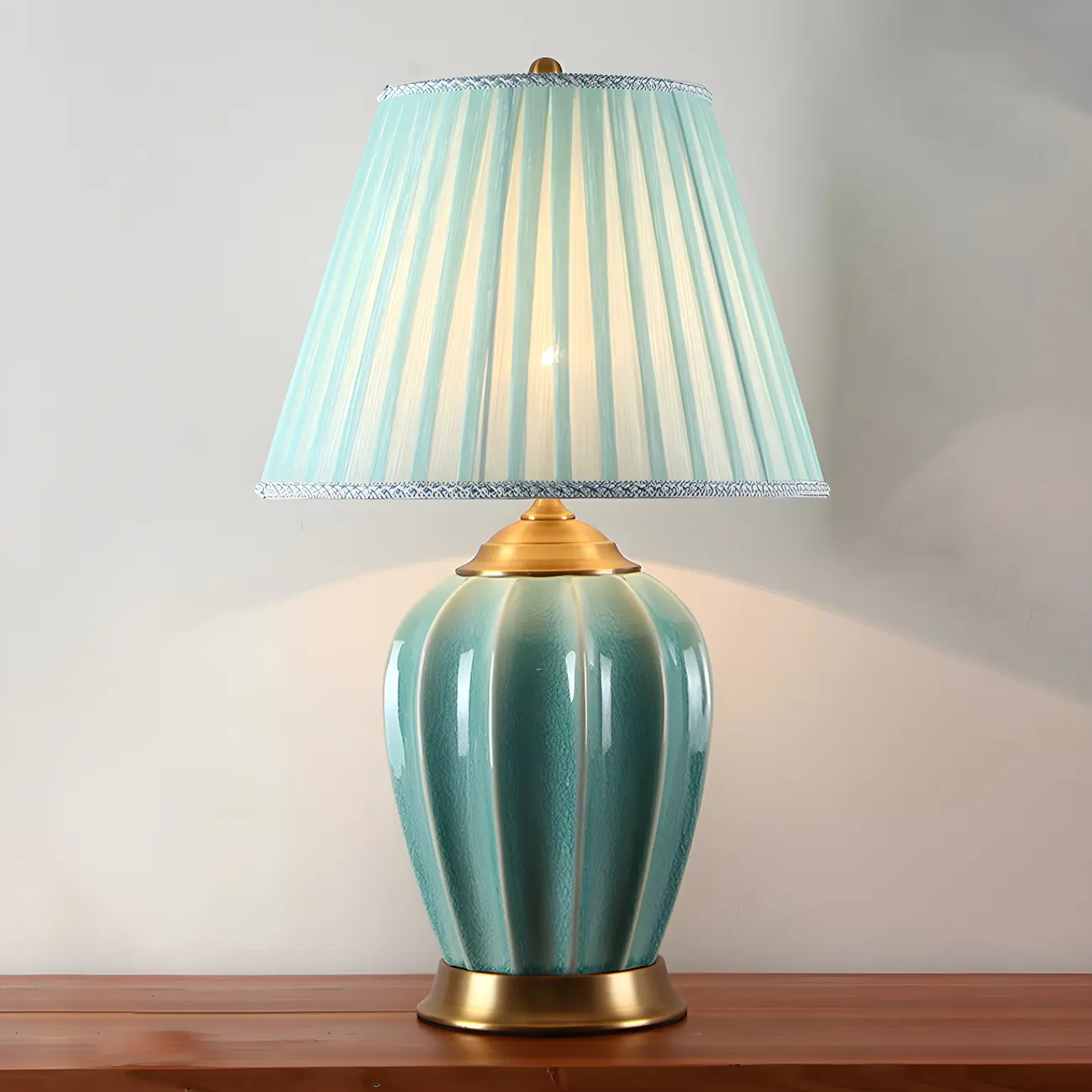 Elegant Barrel Fabric Shade Ceramic Table Lamp for Bedroom Image - 23 | homeyfad