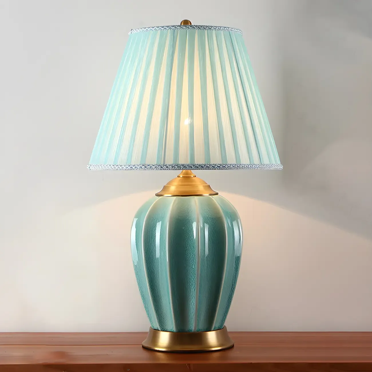 Elegant Barrel Fabric Shade Ceramic Table Lamp for Bedroom Image - 23
