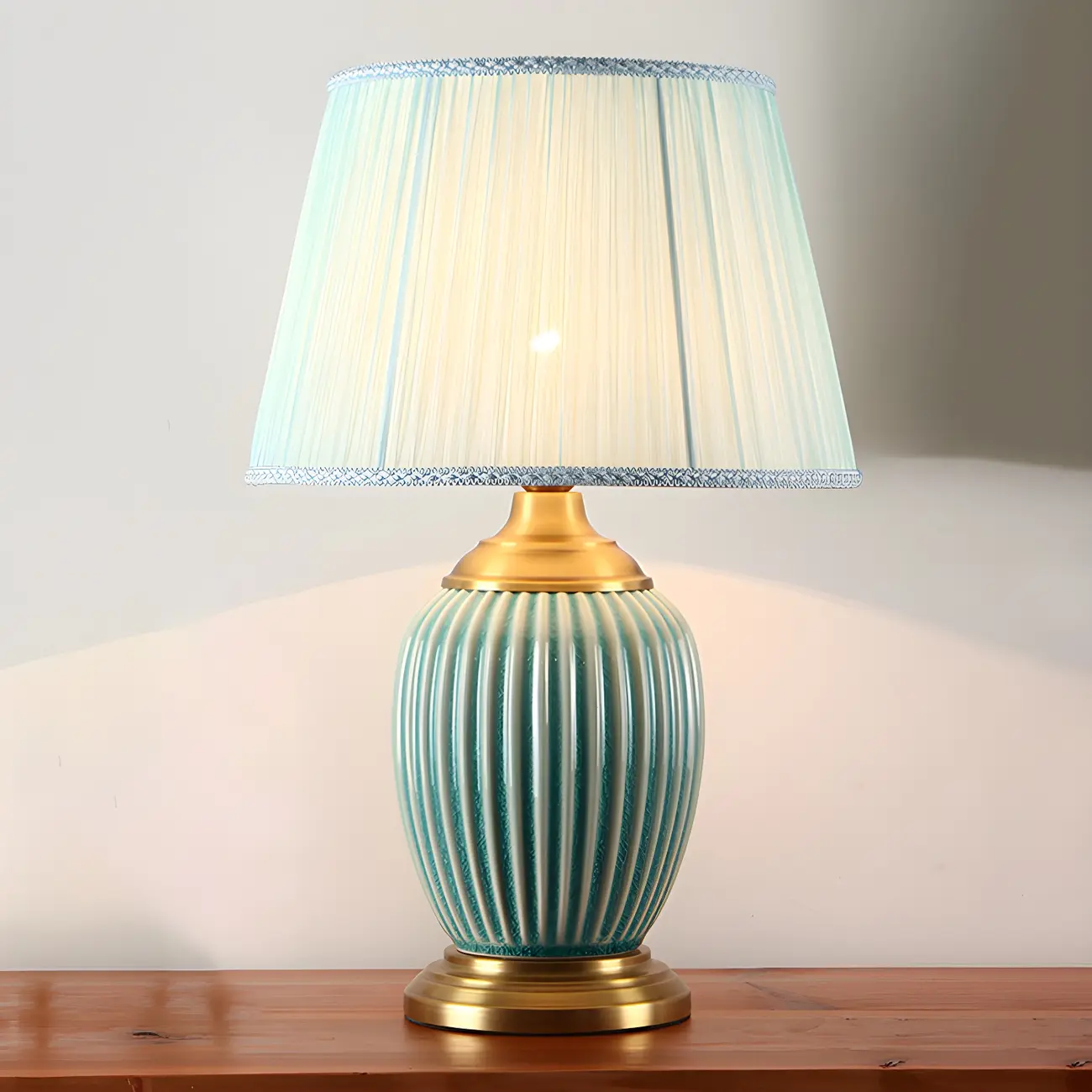 Elegant Barrel Fabric Shade Ceramic Table Lamp for Bedroom Image - 24 | homeyfad