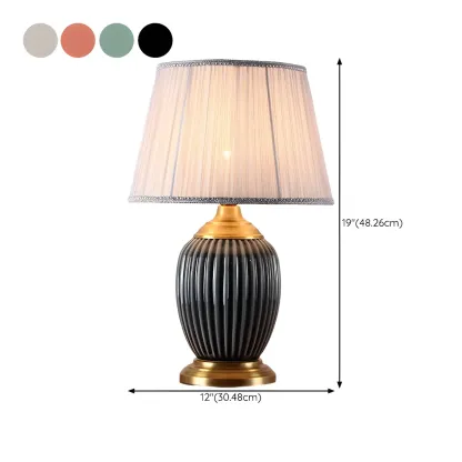 Elegant Barrel Fabric Shade Ceramic Table Lamp for Bedroom Image - 28