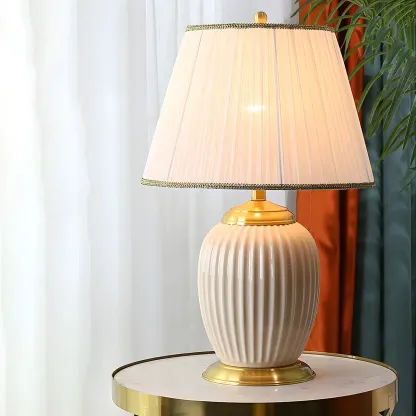 Plug-In Elegant Ceramic LED Table Lamp with Fabric Shade  Image - 1