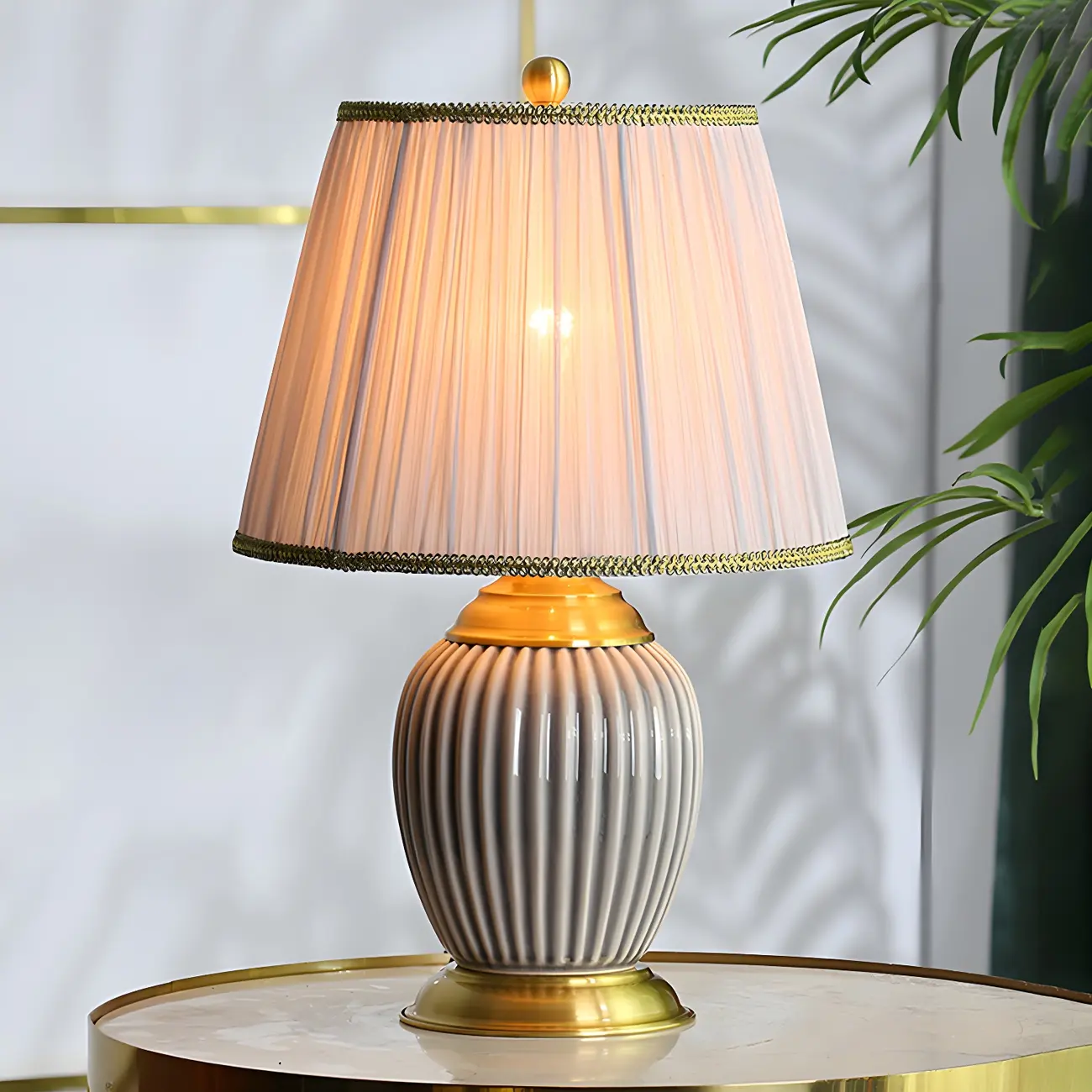 Plug-In Elegant Ceramic LED Table Lamp with Fabric Shade  Image - 2 | homeyfad