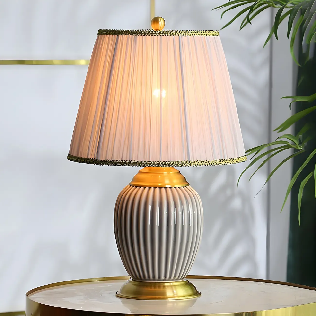 Plug-In Elegant Ceramic LED Table Lamp with Fabric Shade  Image - 2