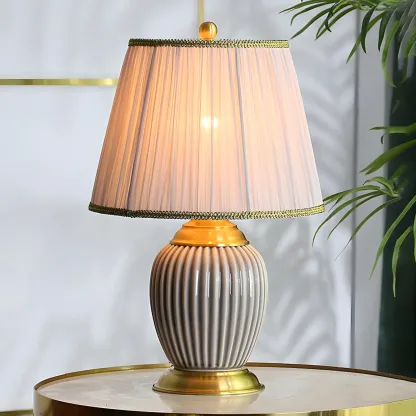 Plug-In Elegant Ceramic LED Table Lamp with Fabric Shade  Image - 2