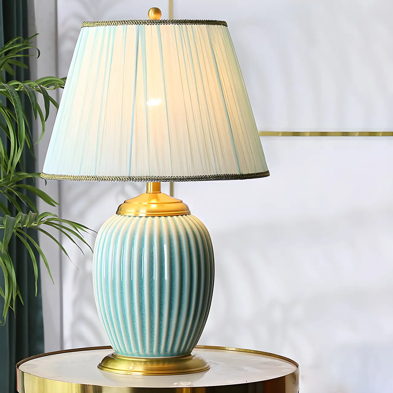 Plug-In Elegant Ceramic LED Table Lamp with Fabric Shade  Image - 3 | homeyfad