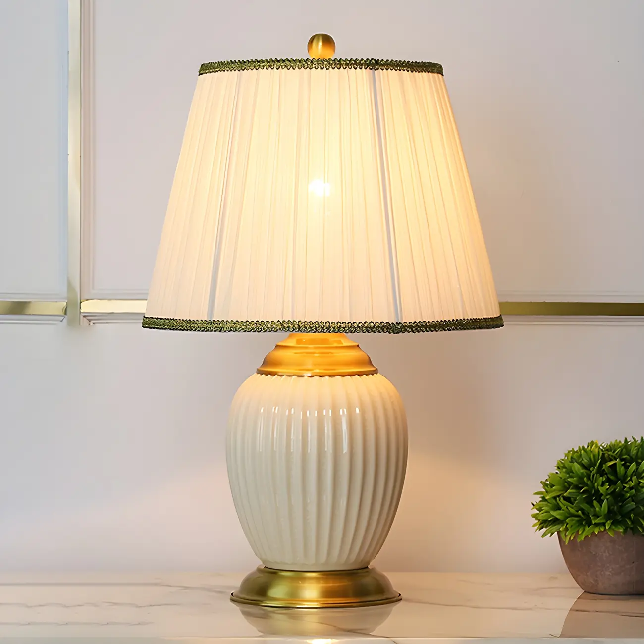 Plug-In Elegant Ceramic LED Table Lamp with Fabric Shade  Image - 4 | homeyfad