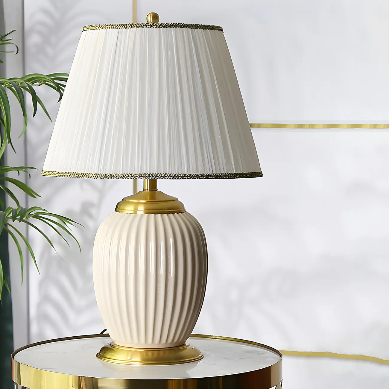 Plug-In Elegant Ceramic LED Table Lamp with Fabric Shade  Image - 5 | homeyfad