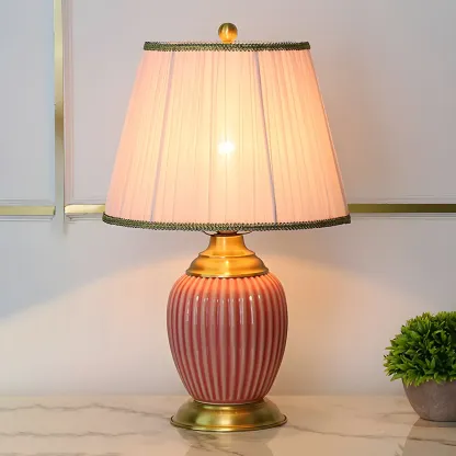 Plug-In Elegant Ceramic LED Table Lamp with Fabric Shade  Image - 6