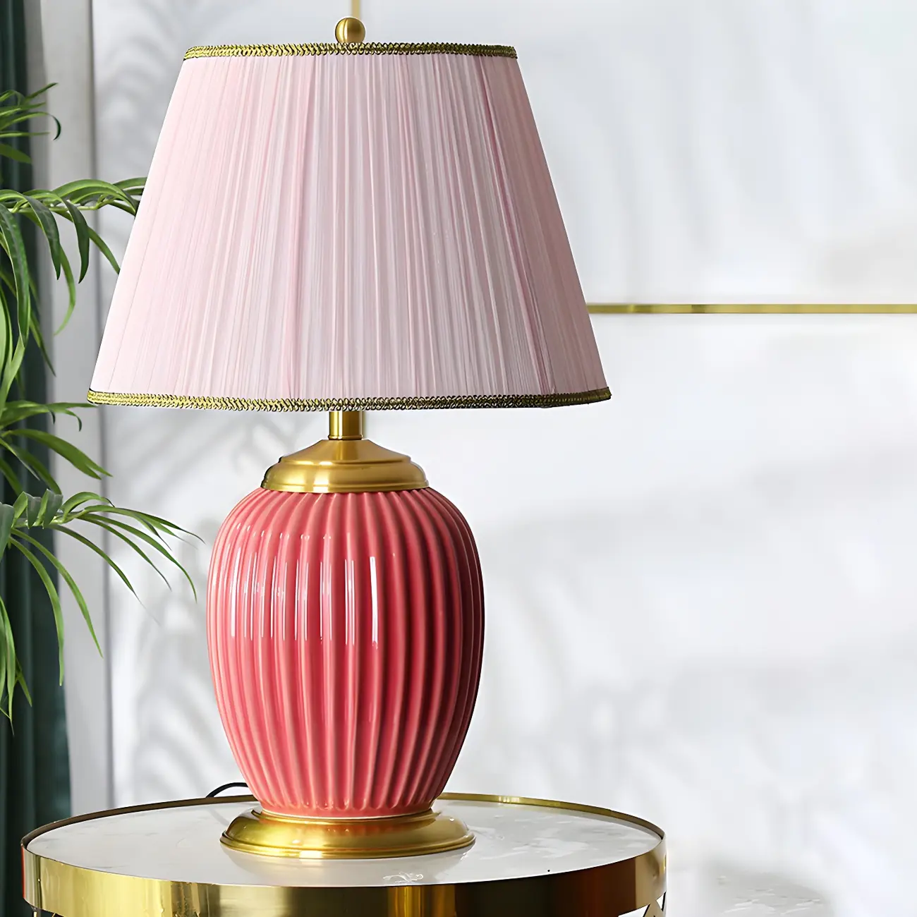 Plug-In Elegant Ceramic LED Table Lamp with Fabric Shade  Image - 7 | homeyfad