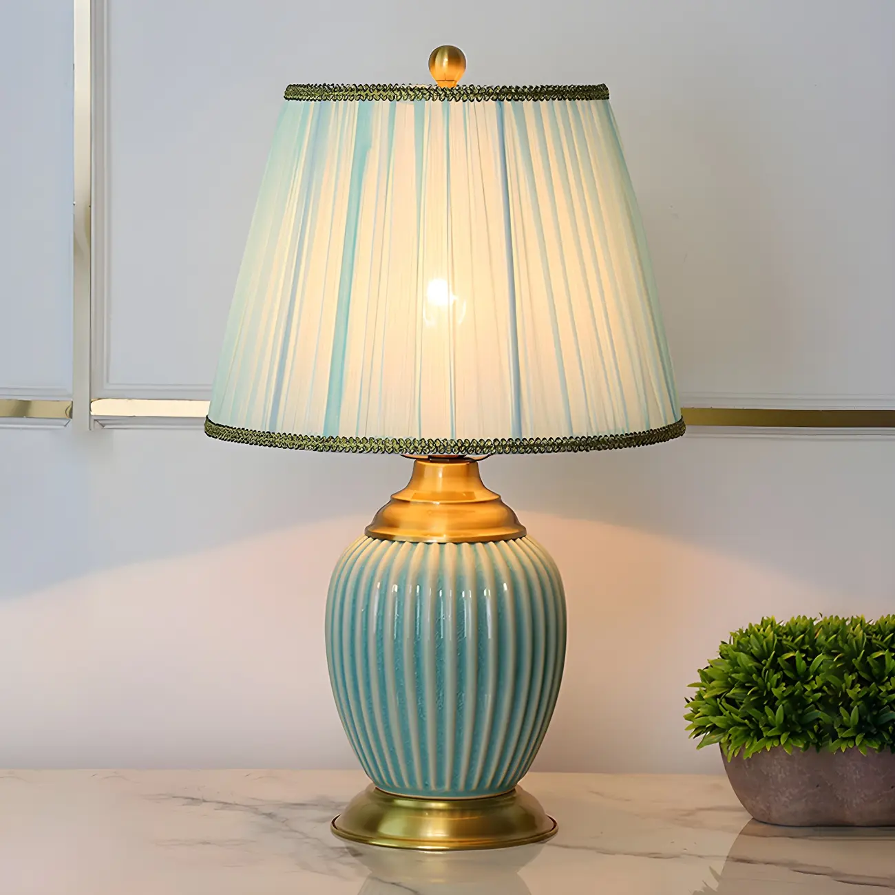 Plug-In Elegant Ceramic LED Table Lamp with Fabric Shade  Image - 8 | homeyfad