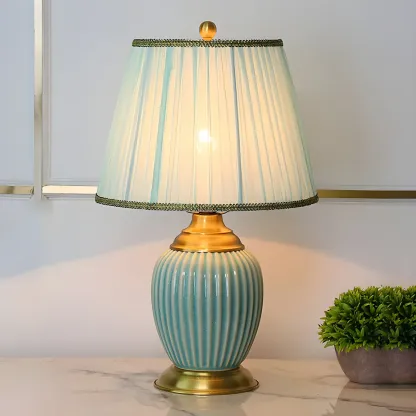 Plug-In Elegant Ceramic LED Table Lamp with Fabric Shade  Image - 8