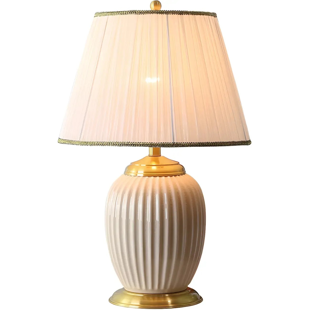 Plug-In Elegant Ceramic LED Table Lamp with Fabric Shade  Image - 9