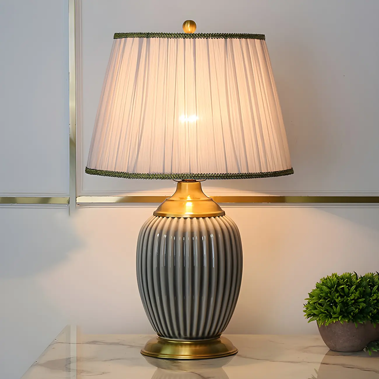 Plug-In Elegant Ceramic LED Table Lamp with Fabric Shade  Image - 10 | homeyfad