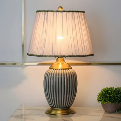 Plug-In Elegant Ceramic LED Table Lamp with Fabric Shade  Image - 10