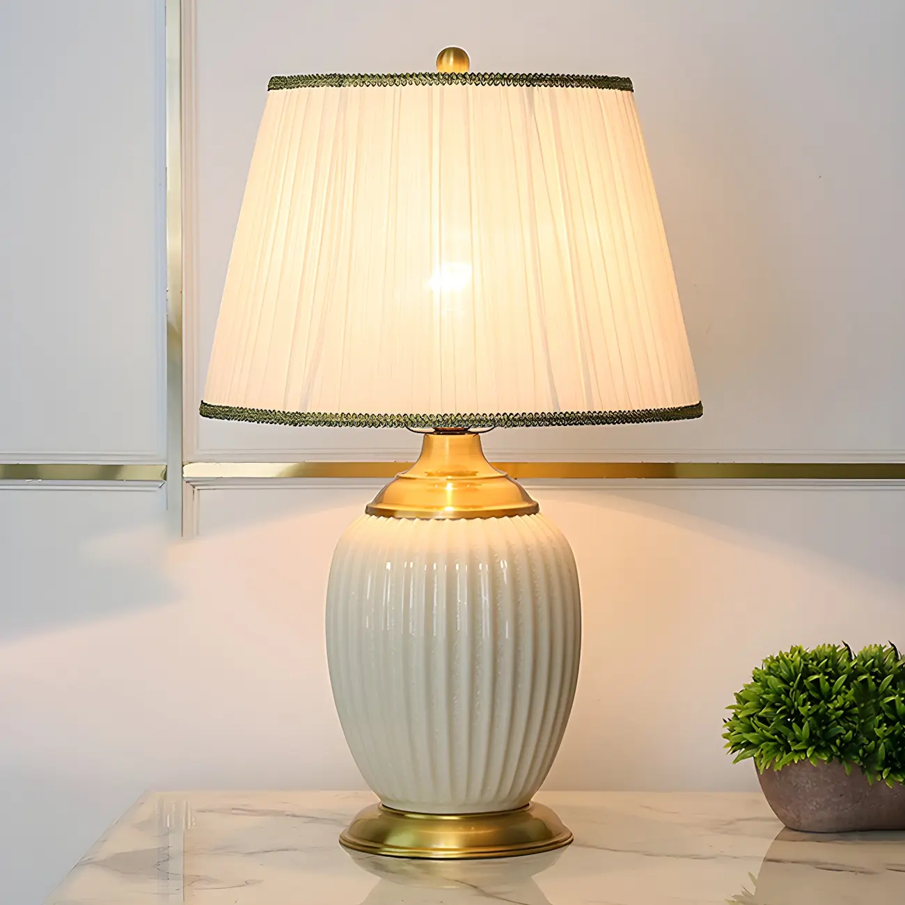 Plug-In Elegant Ceramic LED Table Lamp with Fabric Shade  Image - 11 | homeyfad