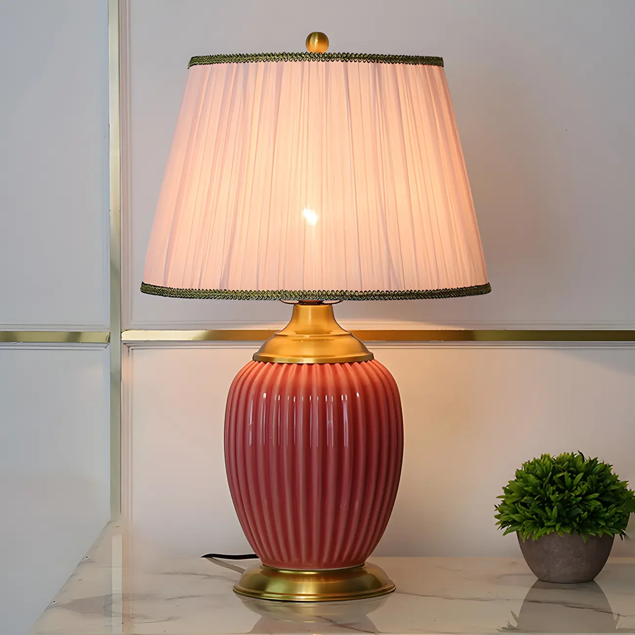Plug-In Elegant Ceramic LED Table Lamp with Fabric Shade  Image - 13 | homeyfad
