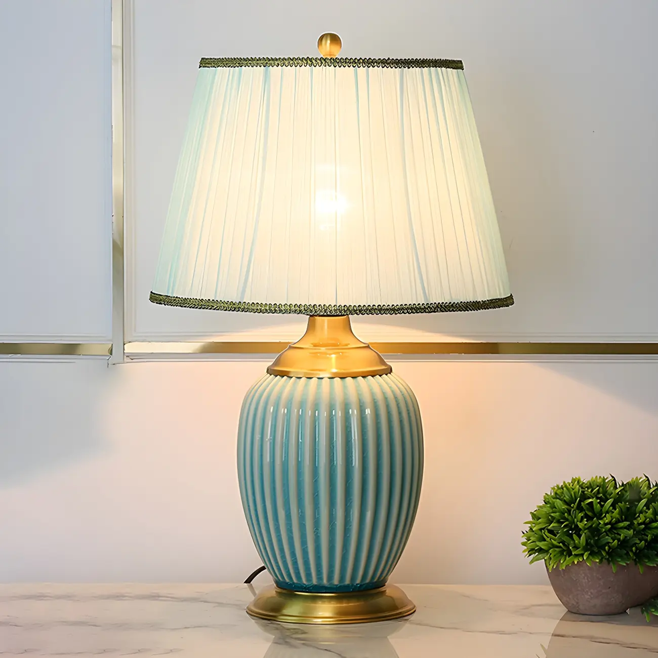 Plug-In Elegant Ceramic LED Table Lamp with Fabric Shade  Image - 15 | homeyfad