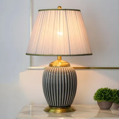 Plug-In Elegant Ceramic LED Table Lamp with Fabric Shade  Image - 17